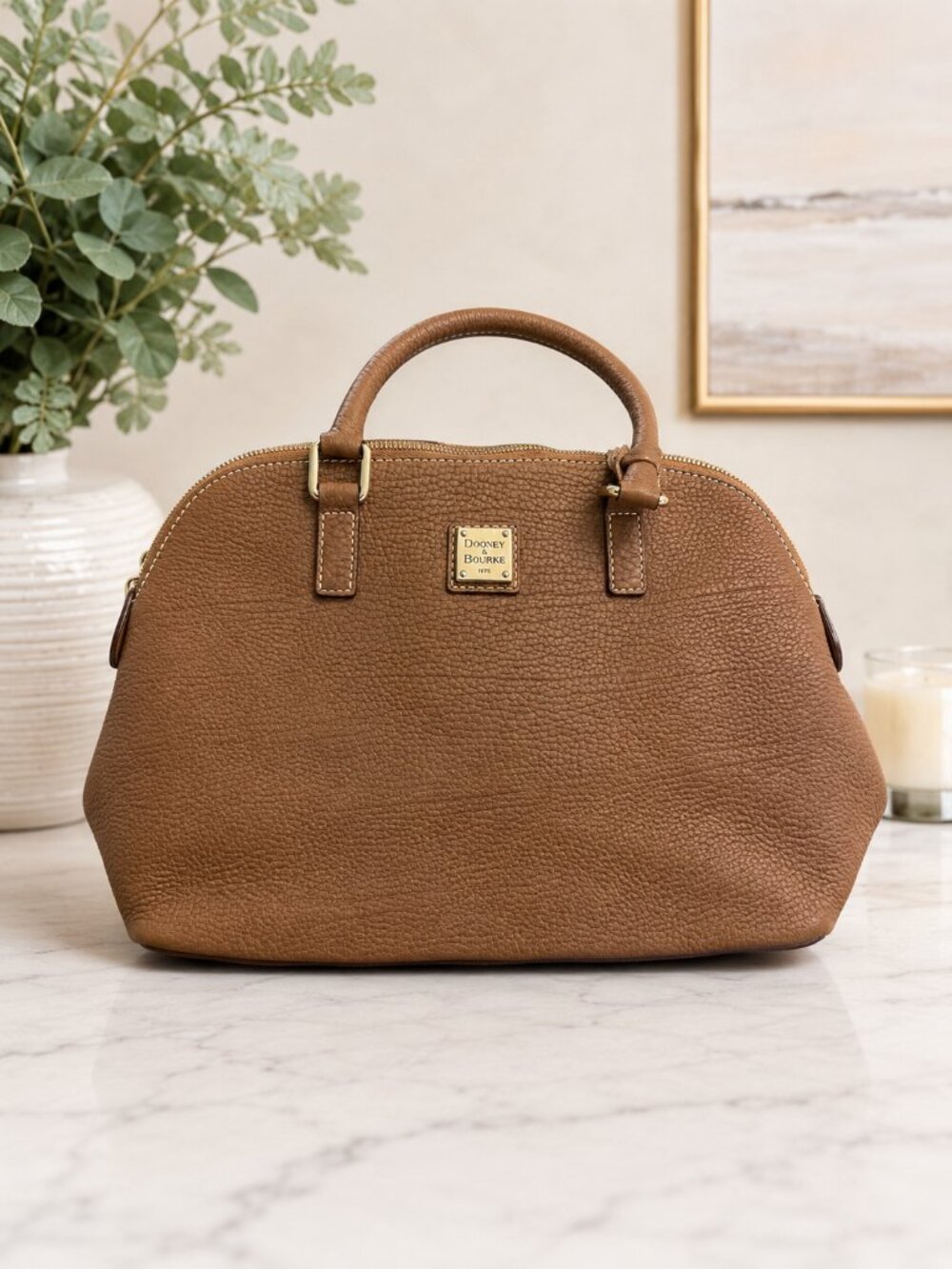 Dooney & Bourke Domed Zip Satchel Mushroom Pebble Leather NWT